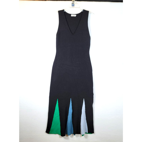 Rhode Womens Riley Maxi Pleated Ruffle Knit Tank Dress Size Medium Black Bodycon - Picture 1 of 10